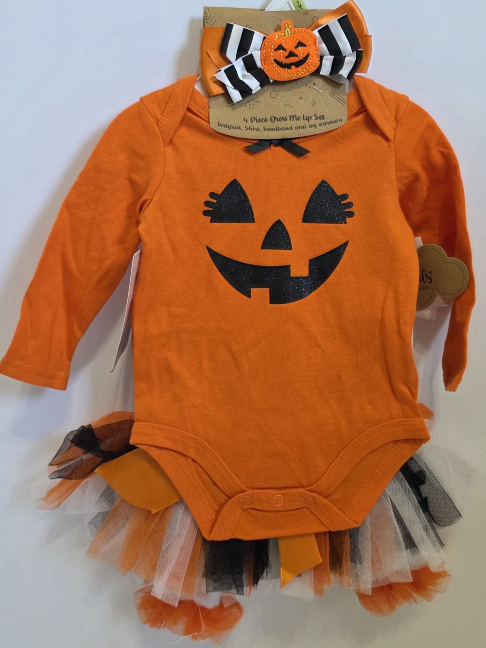 Baby Essentials 4-Piece Set Halloween Pumpkin Bodysuit Tutu Headband Legwarmers